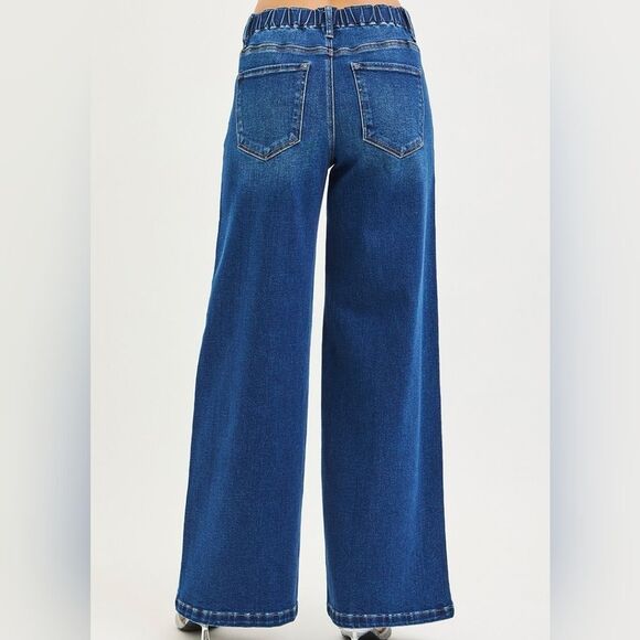 RISEN Mid Rise Wide Side Pintuck Denim Jeans Flat Front Drawstring  Size 7 - Picture 3 of 7